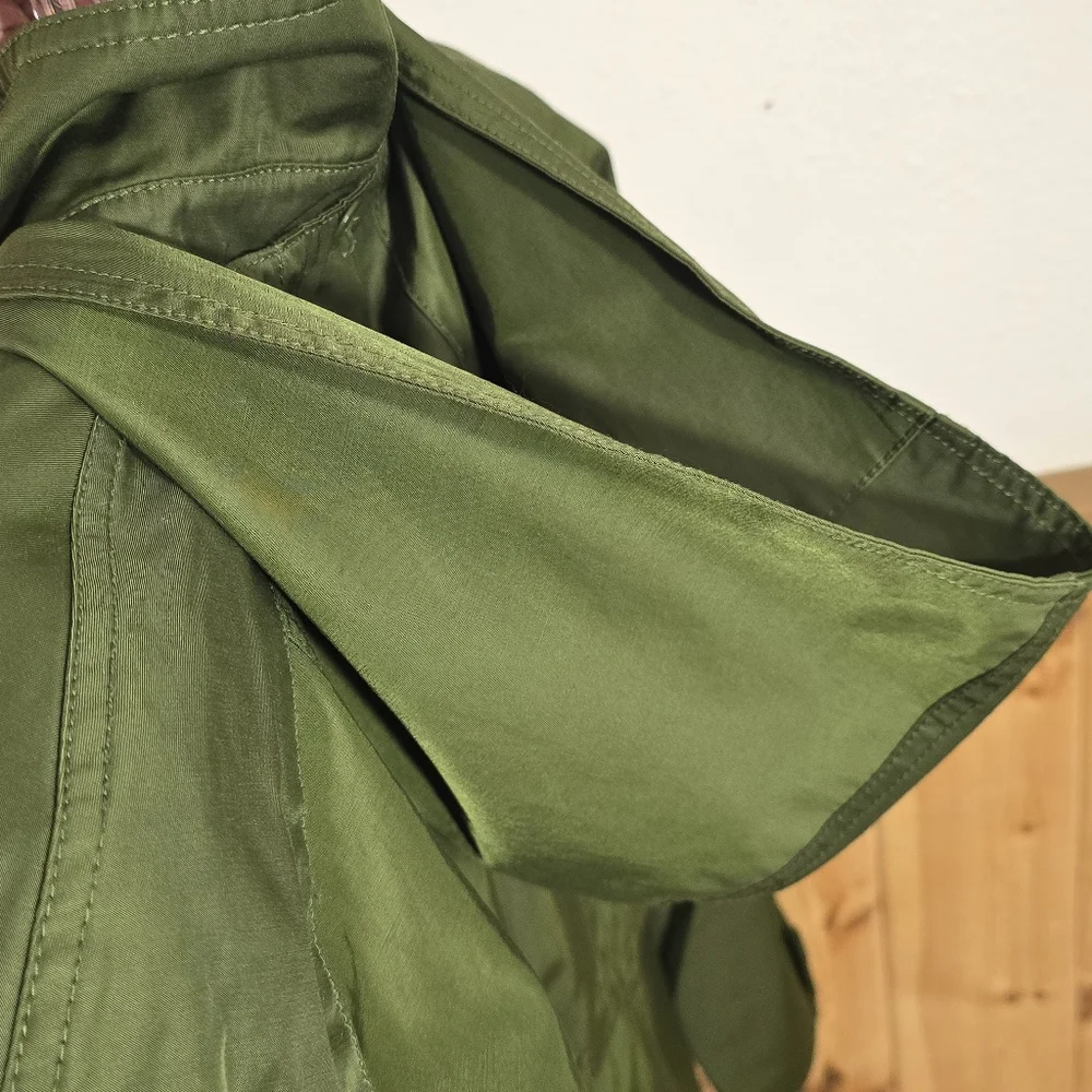 Gallery Trench Coat Outdoor Women L Green Jacket Removable Hood Button Pockets - Picture 13 of 16